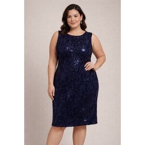 Jackie‎ Jon Blue Sequin Stretch Dress - Size 16 | Party-Ready & Comfortable